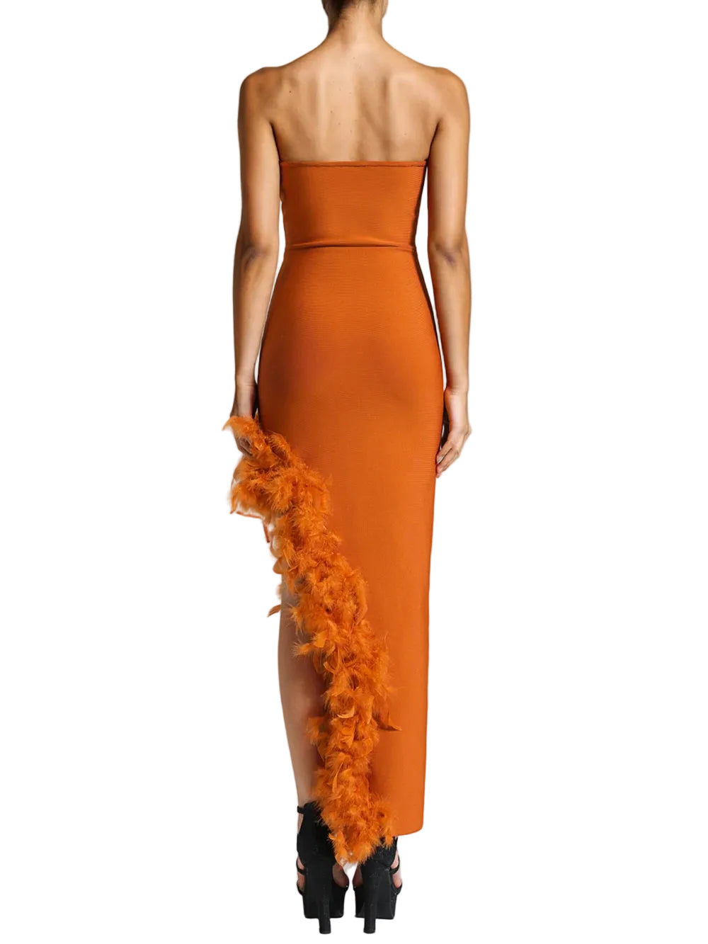 Sweetheart Midi Feather Trim Dress