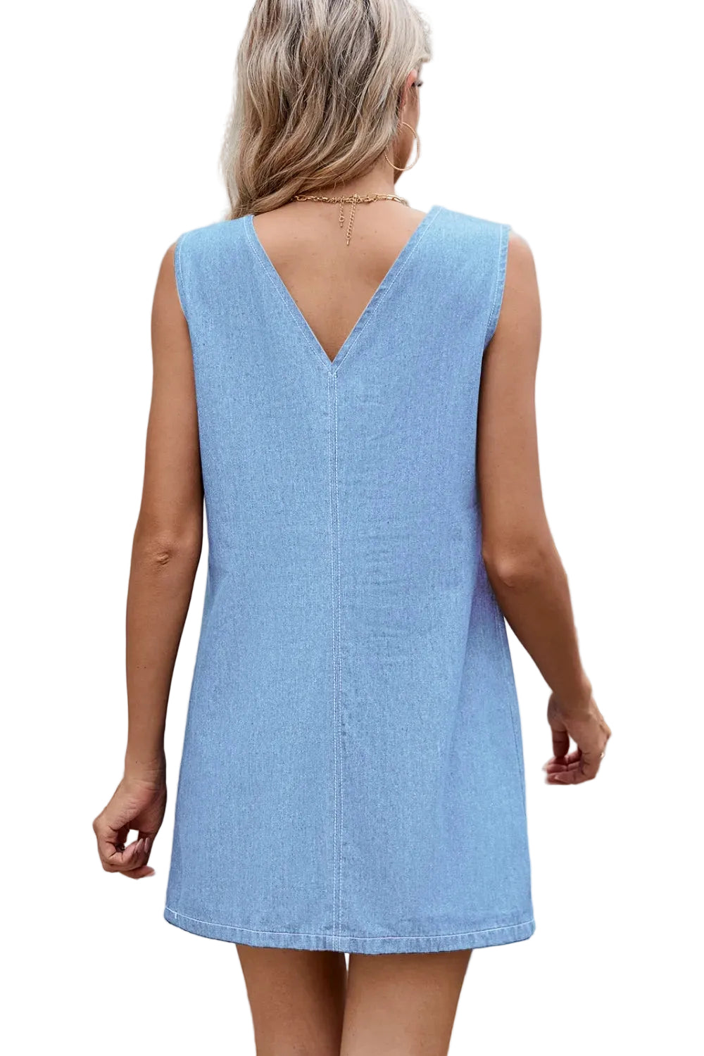 V-Neck Sleeveless Denim Dress