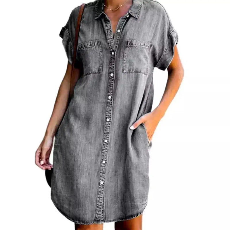 Short Sleeve Denim Shirt Dress