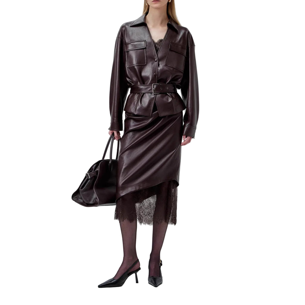 Lace Rim Leather Look Skirt