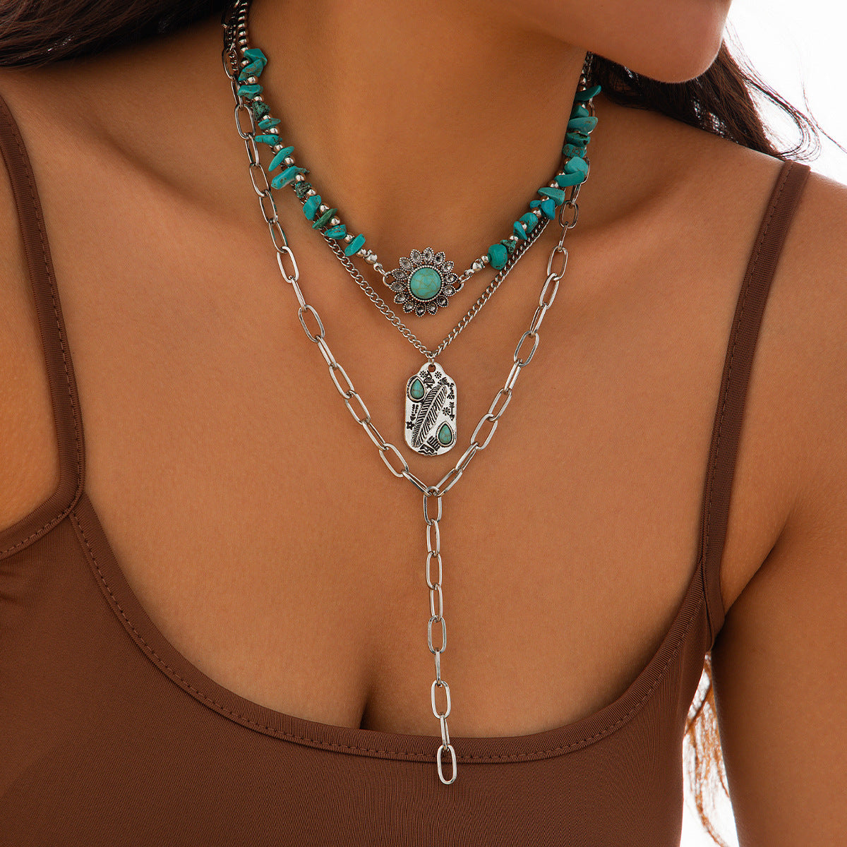 Turquoise cross chain necklace
