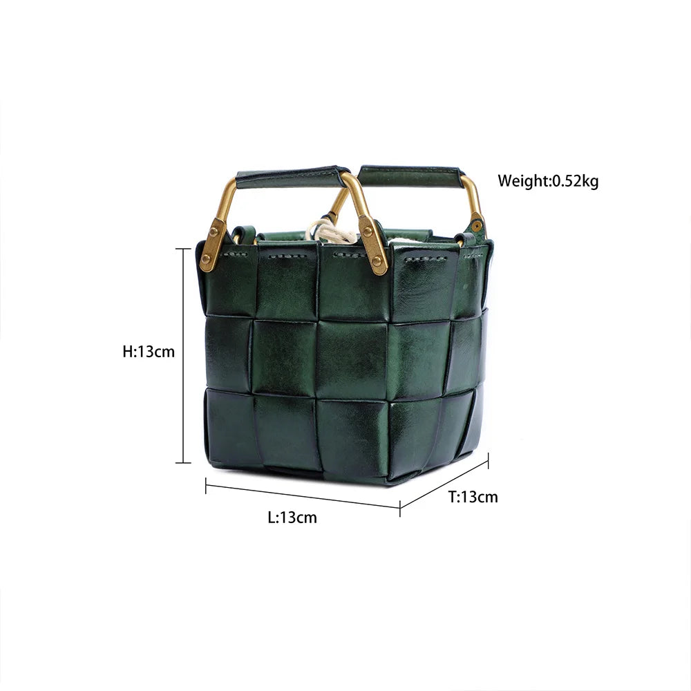 Mini Calf Skin Leather Woven Clutches Basket Bag