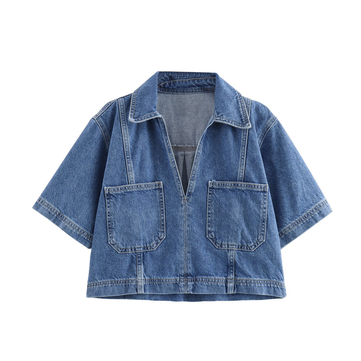 Short Denim Shirt Double Breasted Denim Skirt and Pants Set