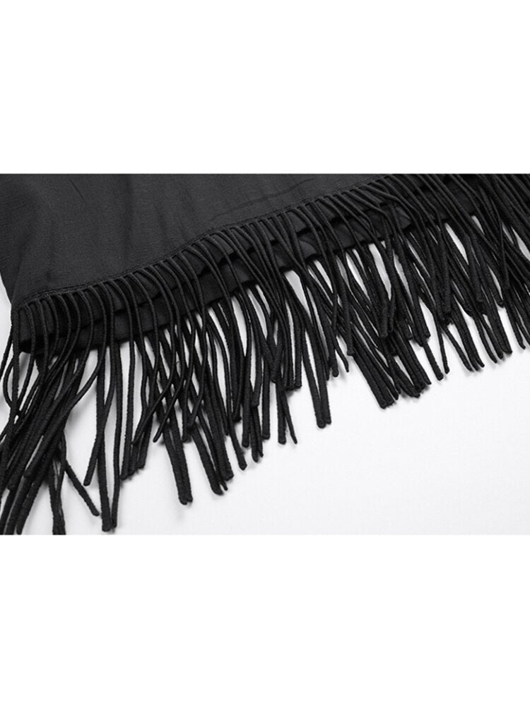 Fringed Hem Black Shirt