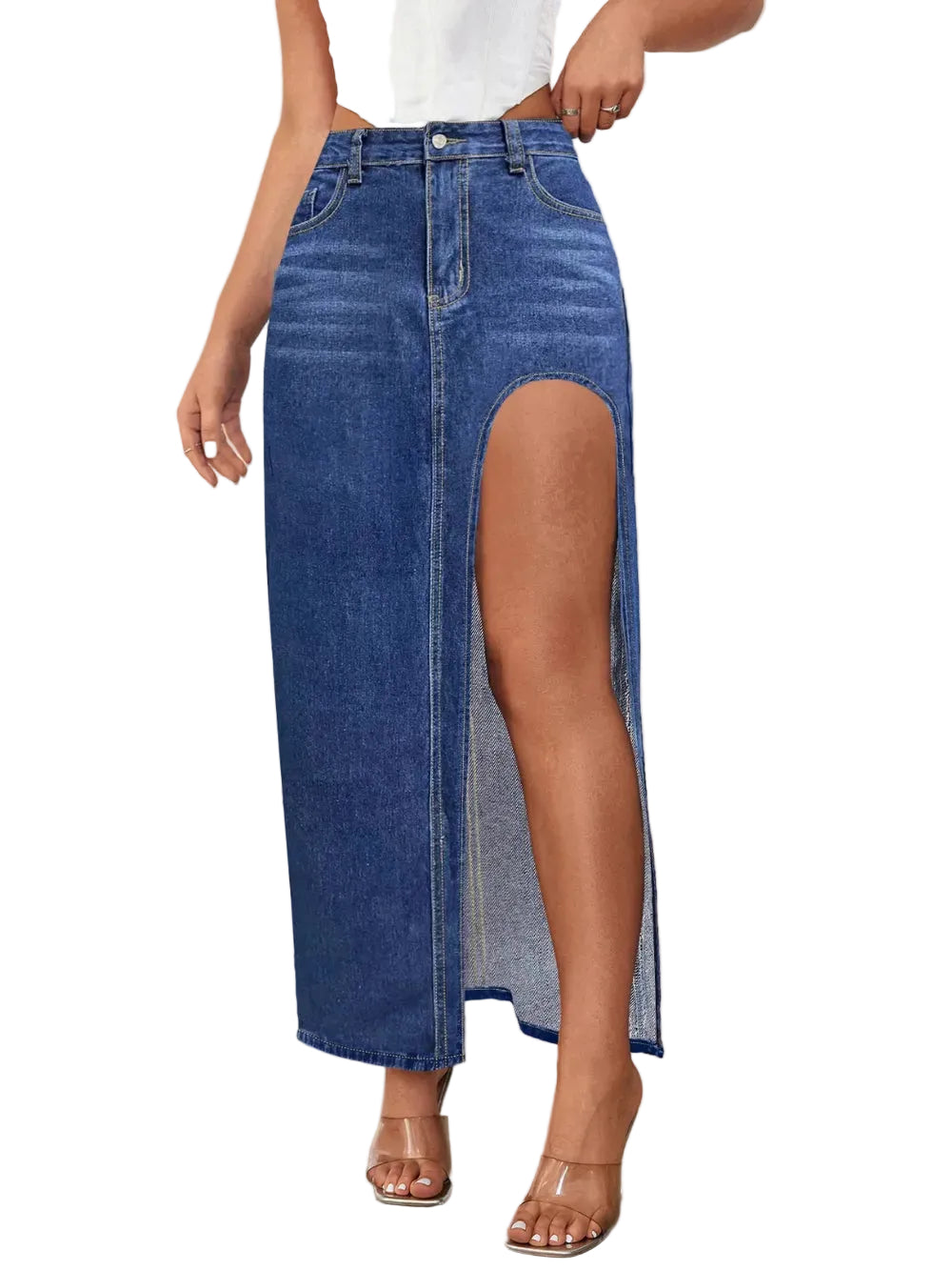 High Rise Slit Denim Skirt