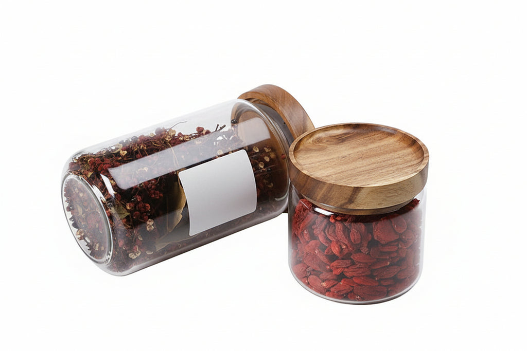 Kitchen Storage Wood Lid Glass