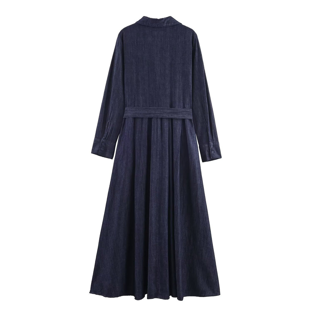 Denim A-line Belted Dress