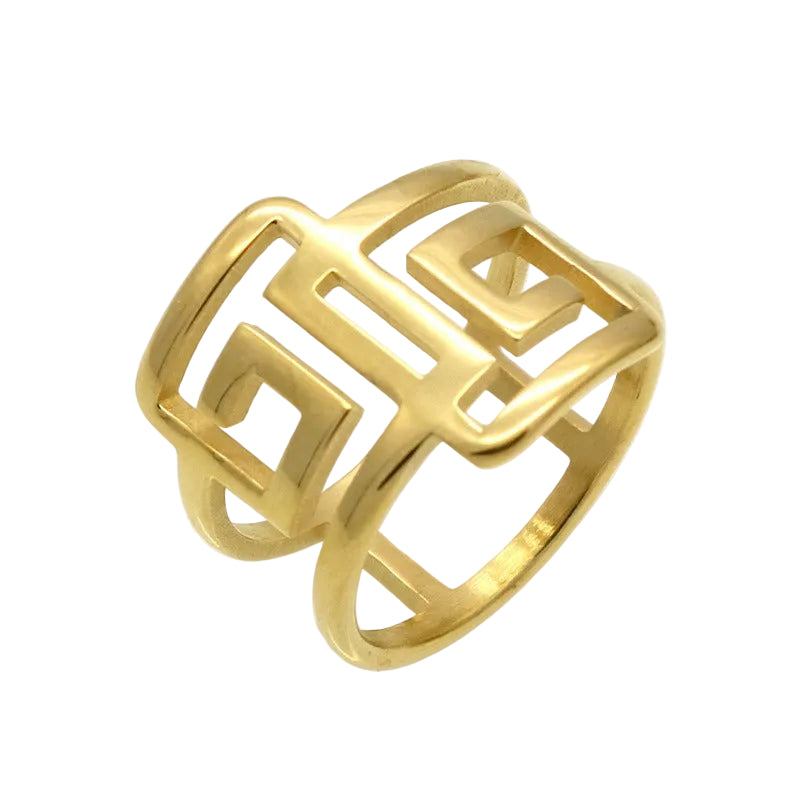 Great Wall Pattern Double Circle Ring