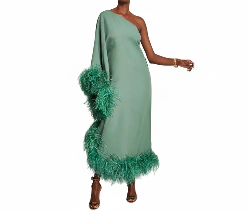 Feather Flare Sleeve Dress