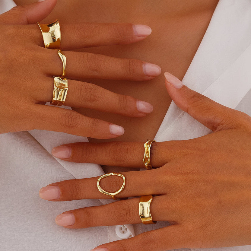 Irregular Hollow Folded Metal Cuff Rings