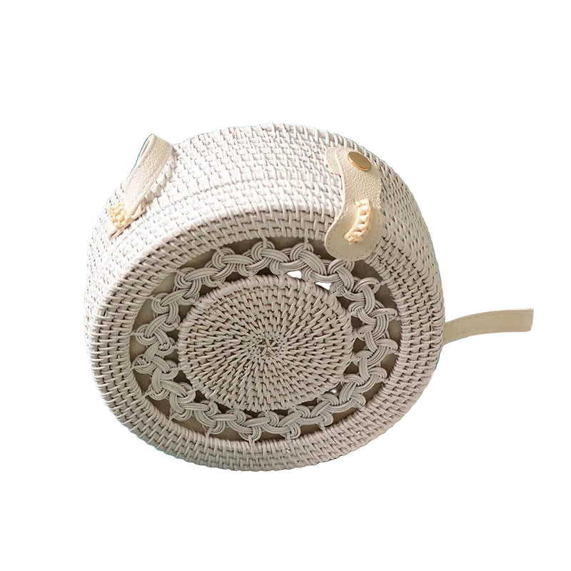 White Round Rattan Bag