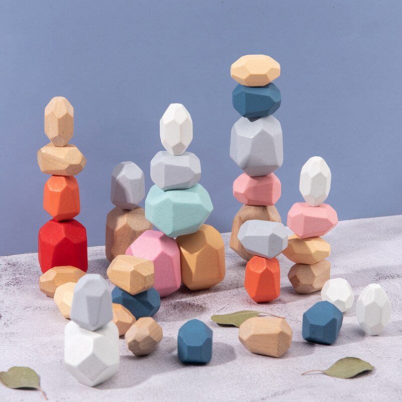 Children Wooden Coloured Stone Jenga Building Block