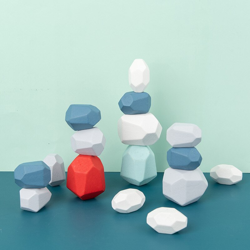 Children Wooden Coloured Stone Jenga Building Block