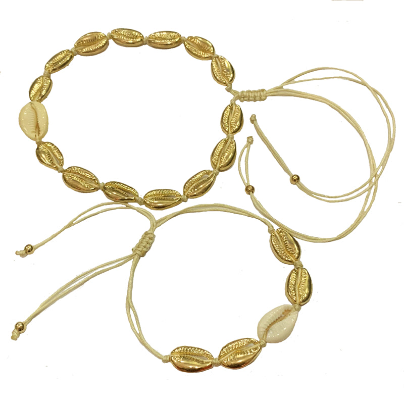 Natural Shell gold cowrie necklace bracelet set