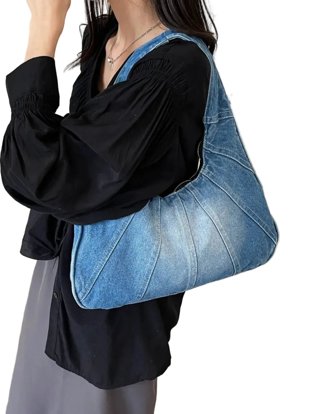 Crescent Shaped Denim Shoulder Bag