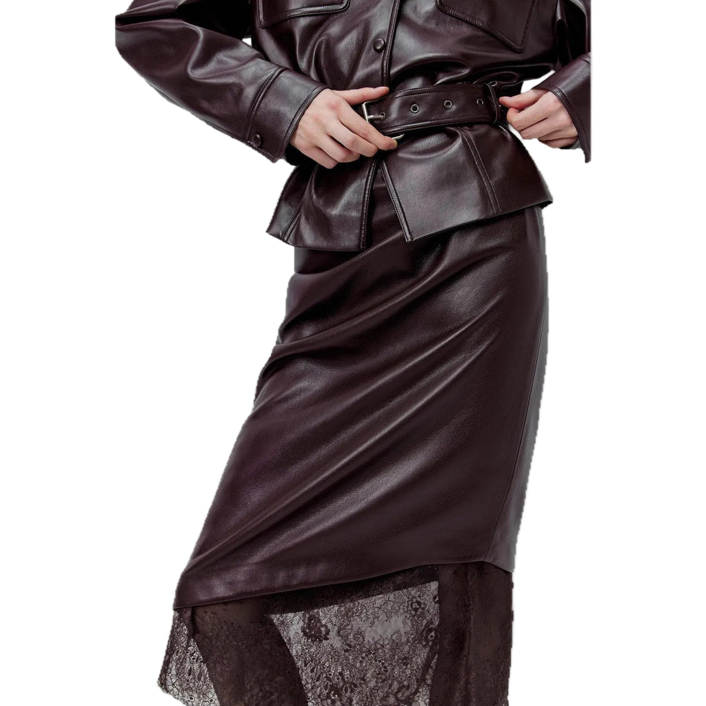 Lace Rim Leather Look Skirt