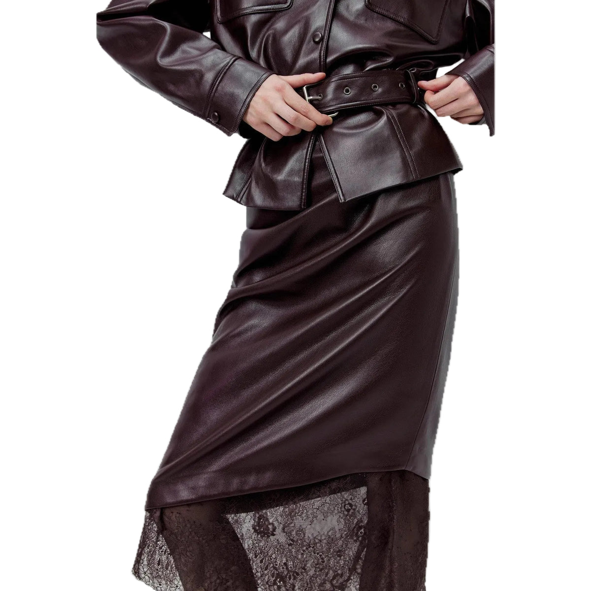 Lace Rim Leather Look Skirt