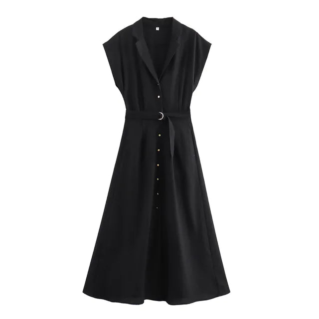 Linen Blend Midi Shirt Dress