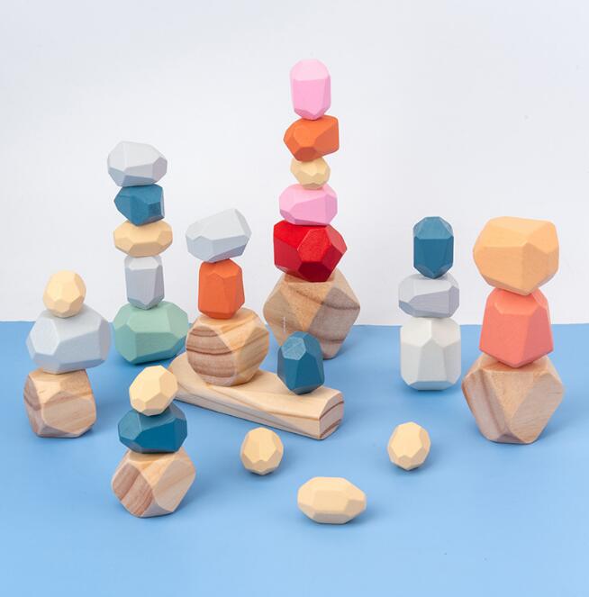 Children Wooden Coloured Stone Jenga Building Block
