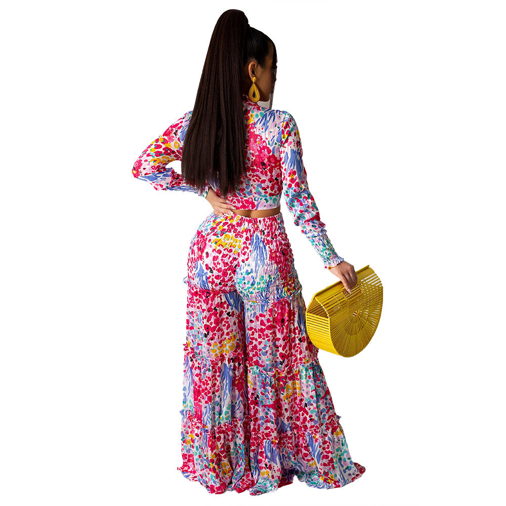 Boho Long Sleeve Wide Leg Irregular Suit