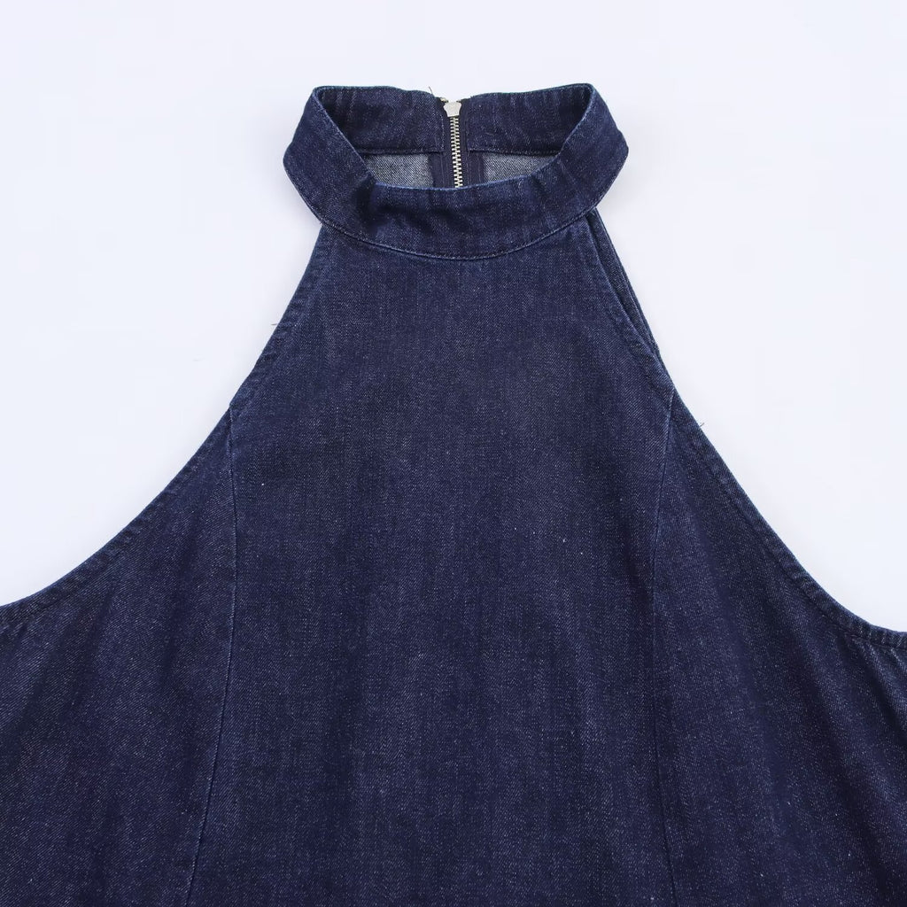 High neck denim dress