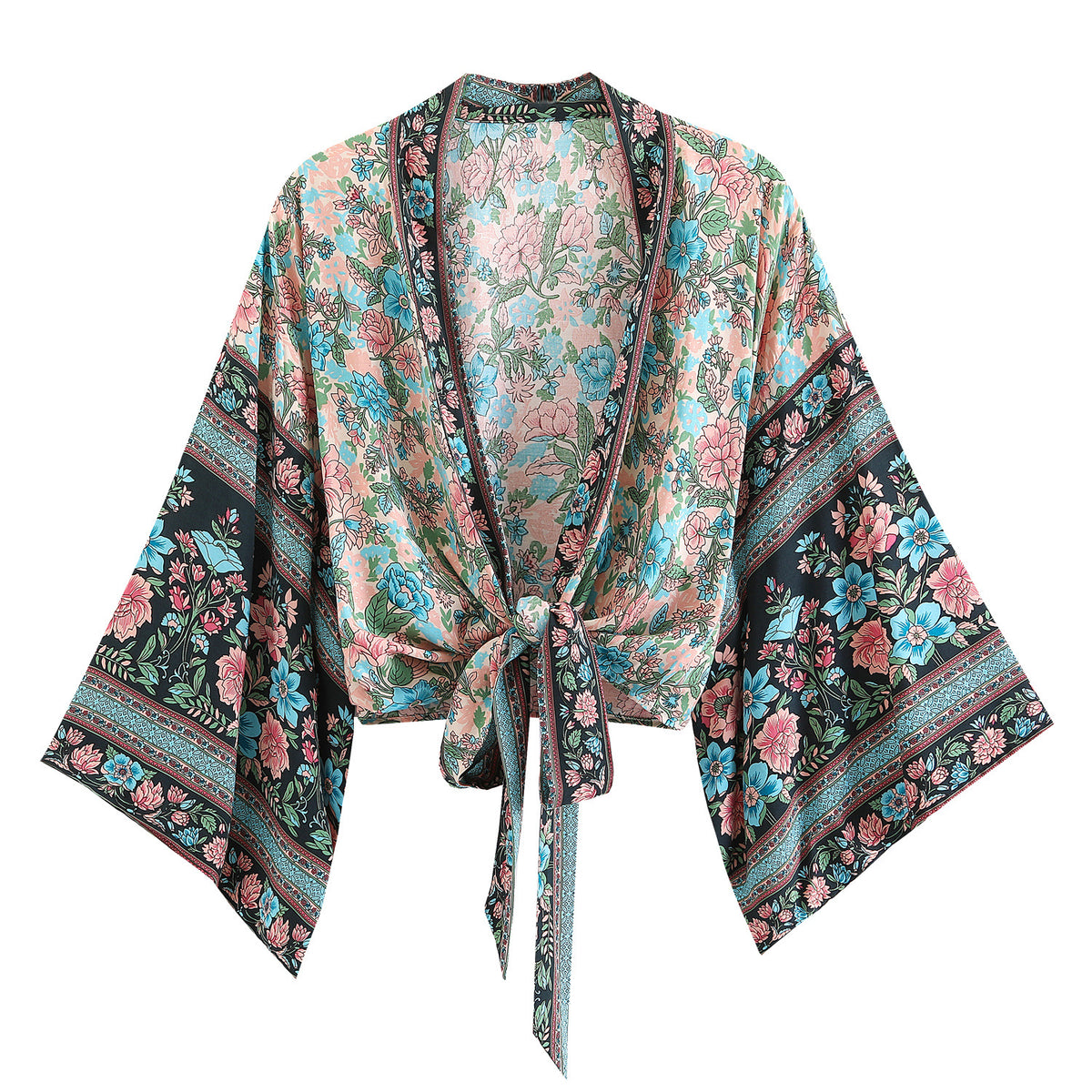 Fashionable printed V-neck batwing sleeve bohemian cover shirt