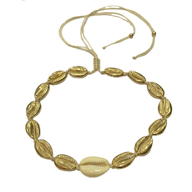 Natural Shell gold cowrie necklace bracelet set