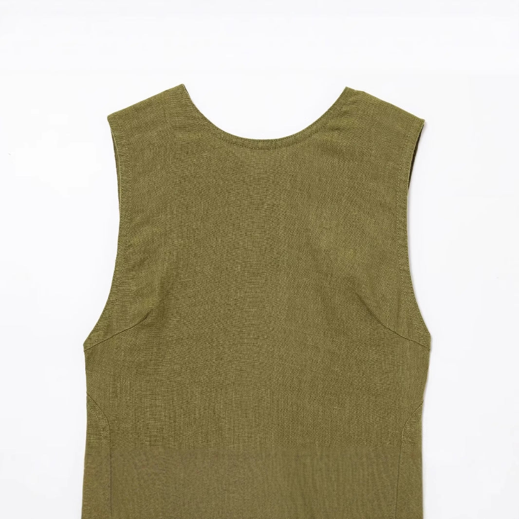 Women Linen Blend Midi Dress