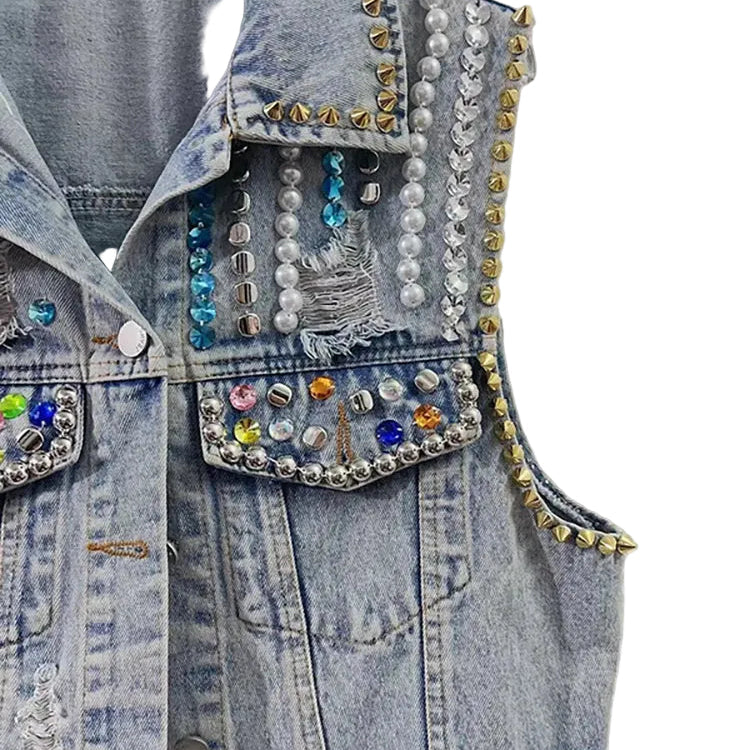 Denim Waistcoat Multi Layer Dress