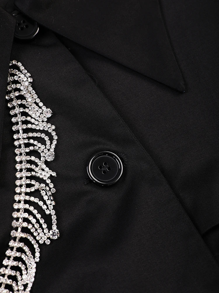Sash Rhinestone Tassel Irregular Trench Coat