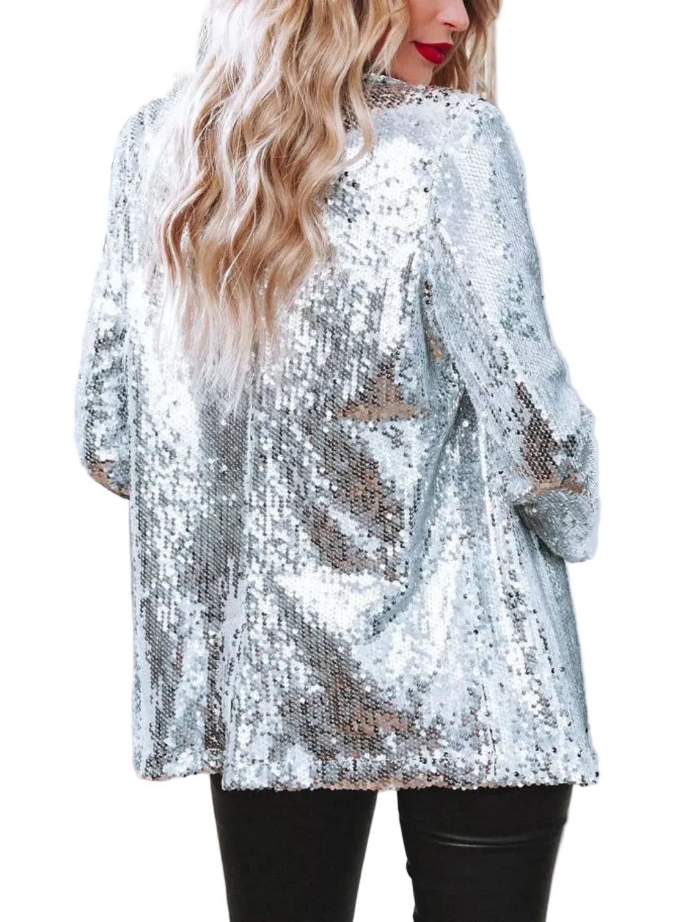 Sequin Lapel Collar Long Sleeve Blazer