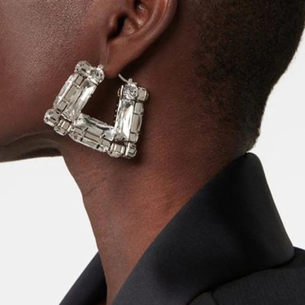 Large Rhinestone Square Earrings