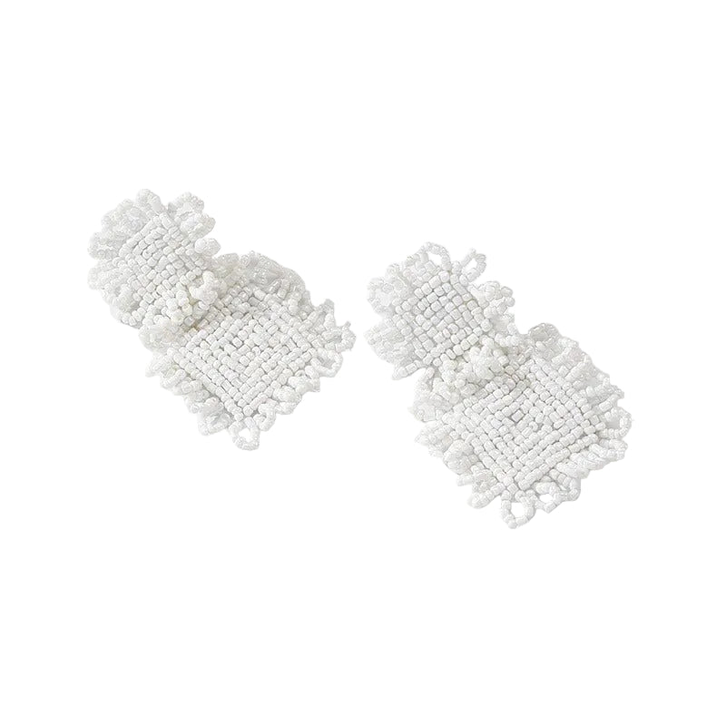 Rounded square hand woven rice bead earrings