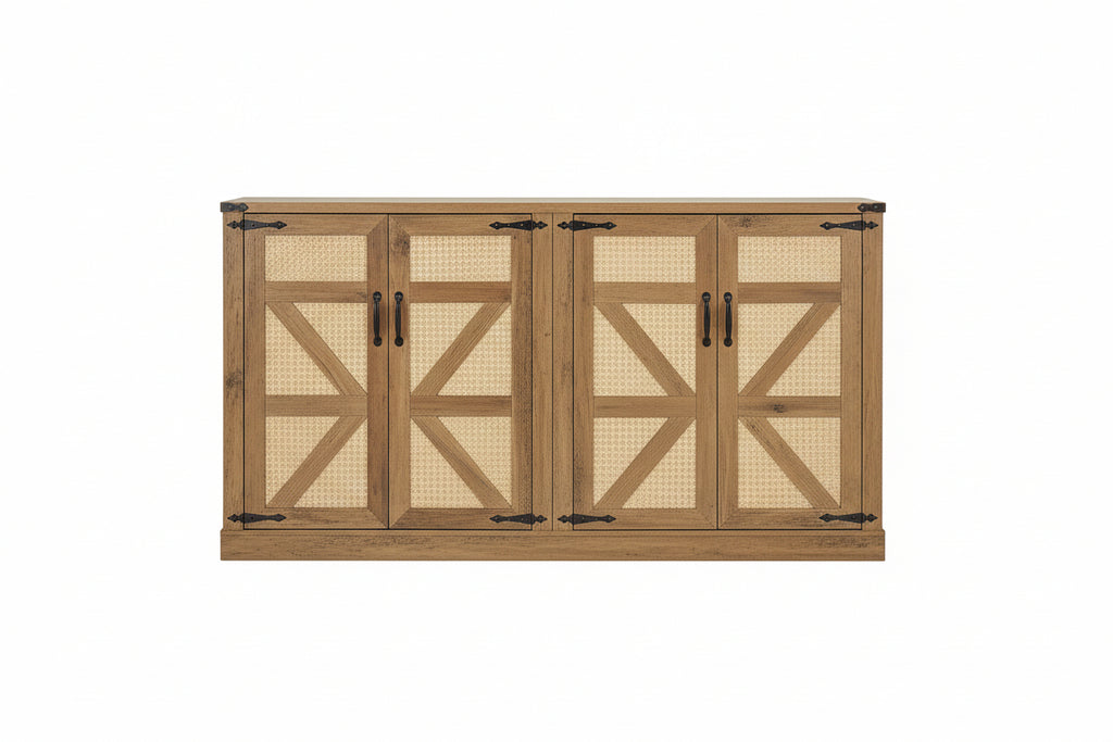 Rustic Oak Colour Faux Rattan Sideboard
