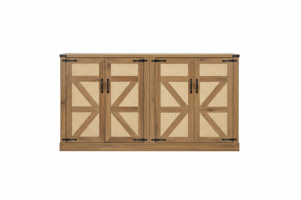 Rustic Oak Colour Faux Rattan Sideboard
