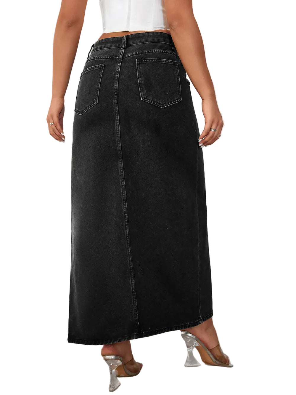 High Rise Slit Denim Skirt