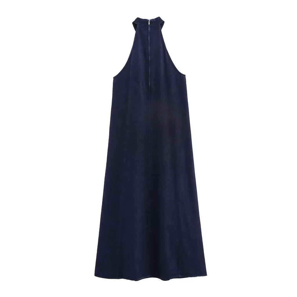 High neck denim dress