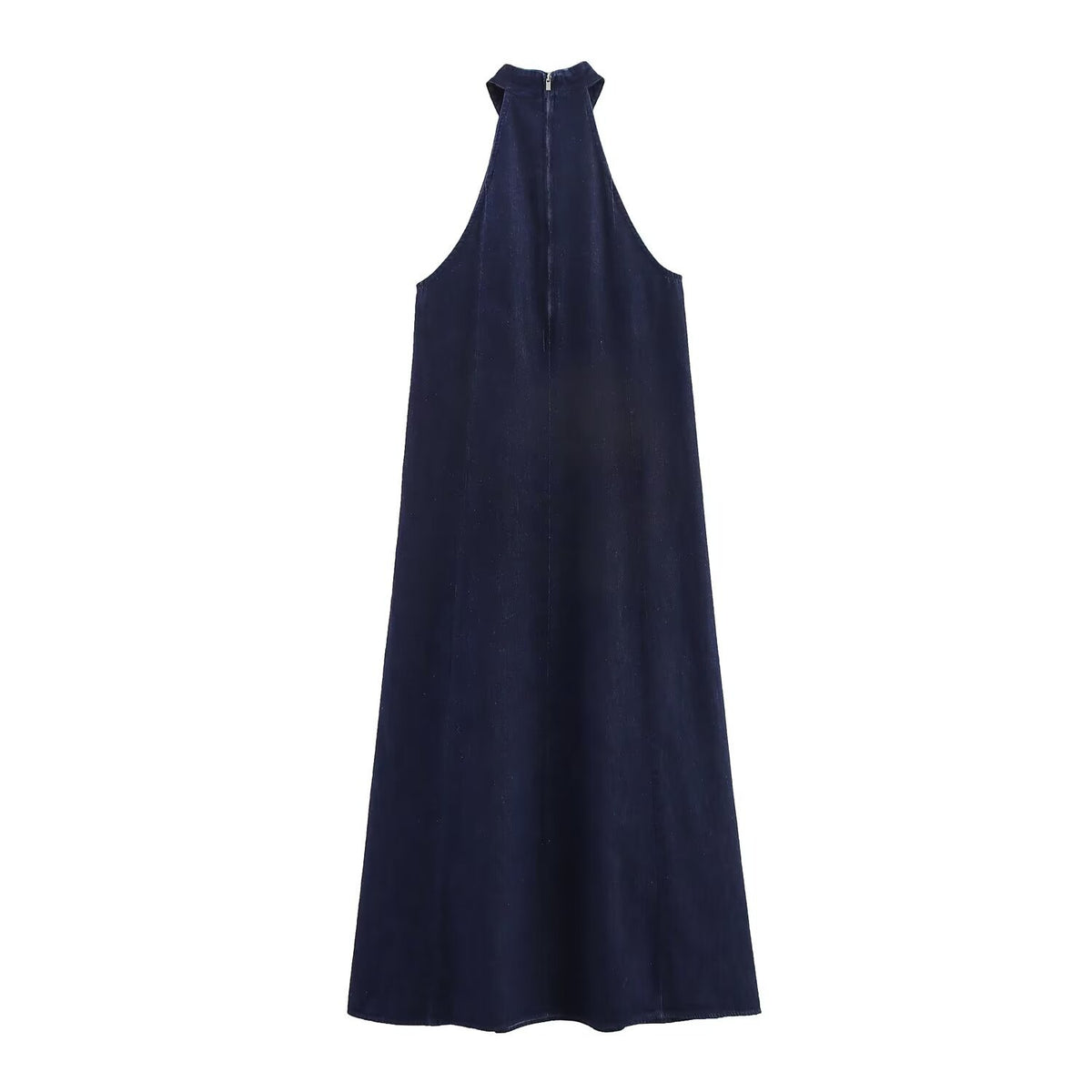 High neck denim dress