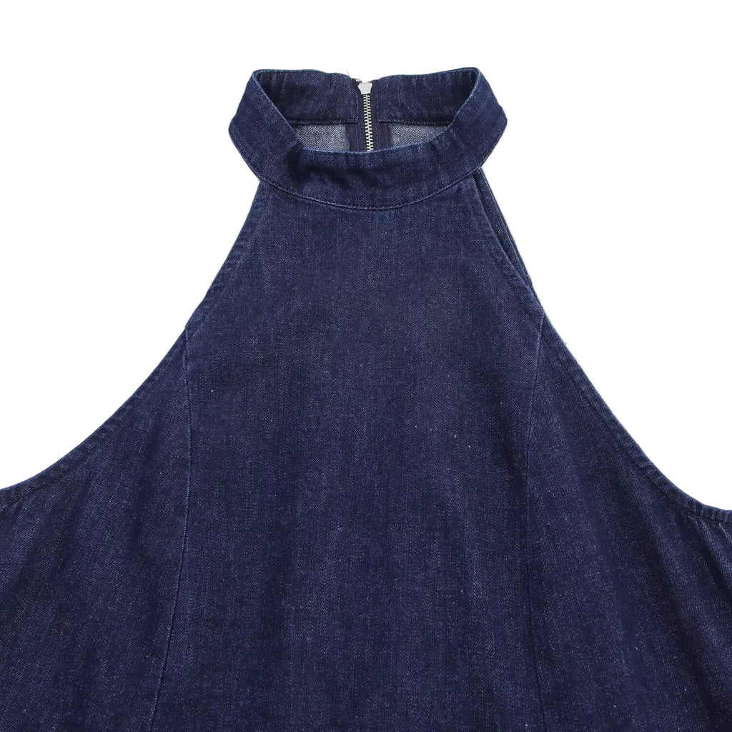 High Neck Denim Midi Dress