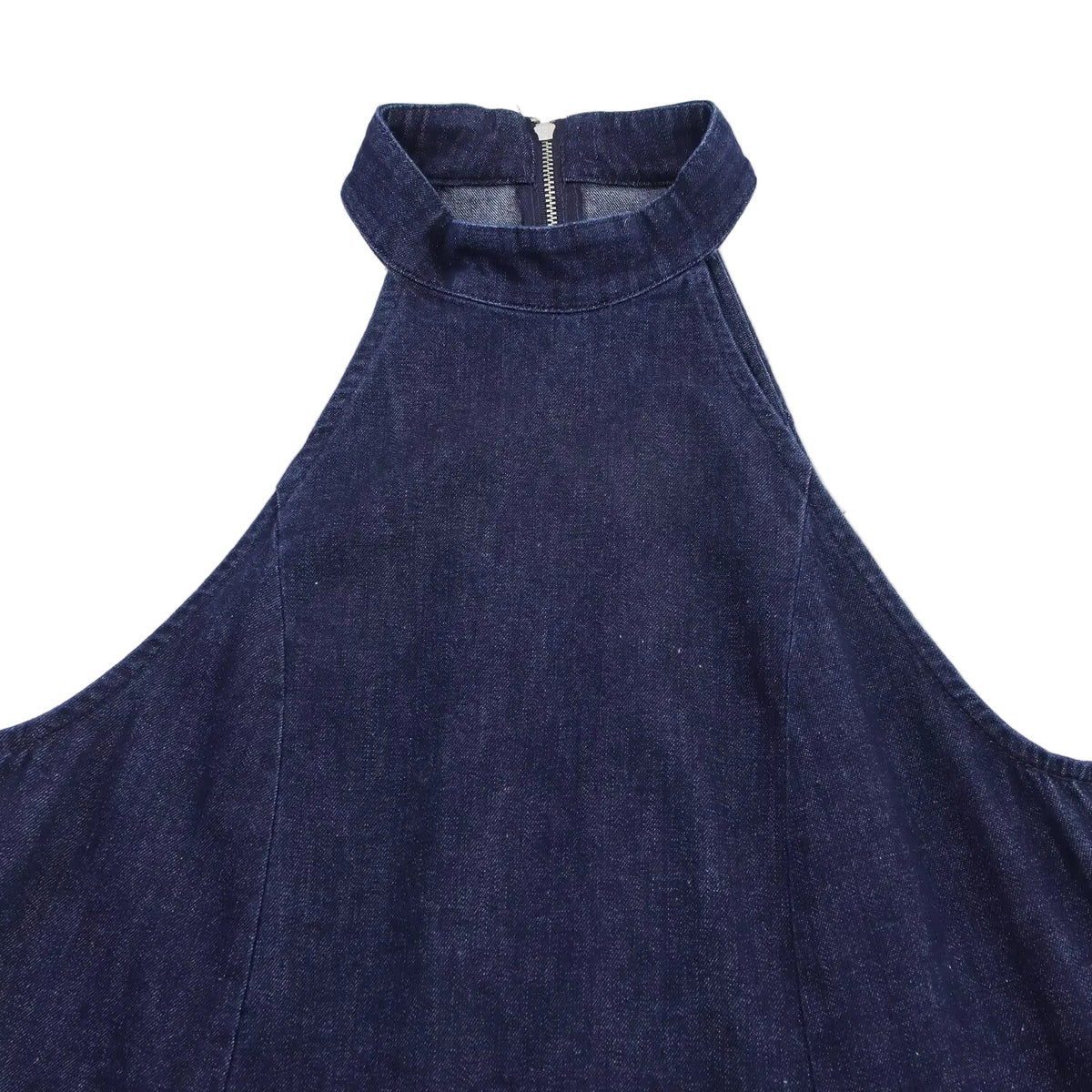 High Neck Denim Midi Dress