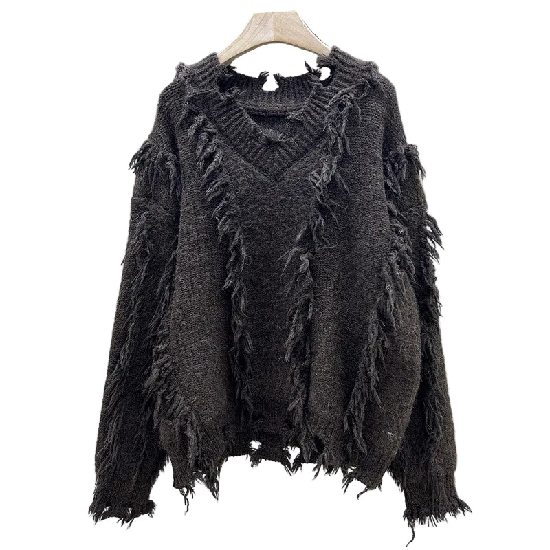 Distressed V-neck Jumper