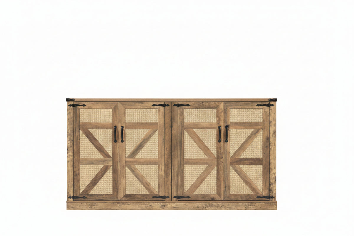 Rustic Oak Colour Faux Rattan Sideboard