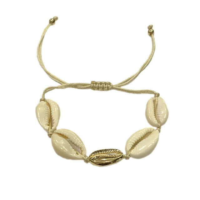 Natural Shell gold cowrie necklace bracelet set
