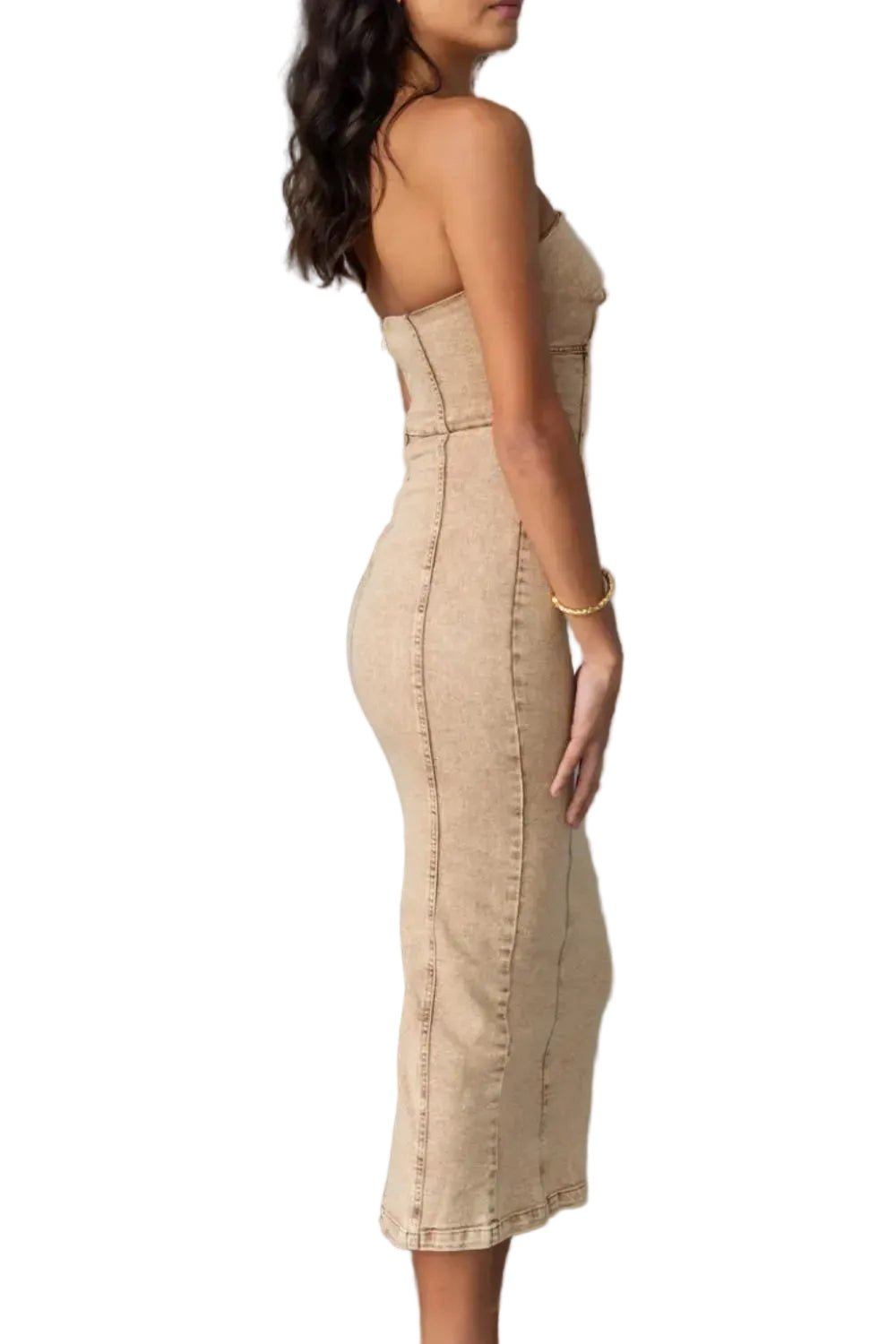 Washed Slit Back Tube Denim Dress