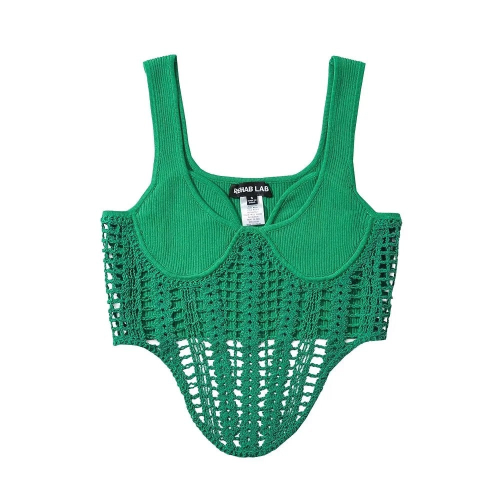 Fishbone Waist with Hand Hooked Knitted Strap Top