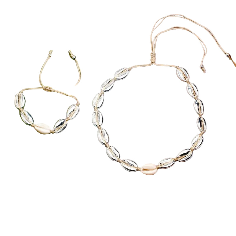 Shell Choker Necklace and Bracelet