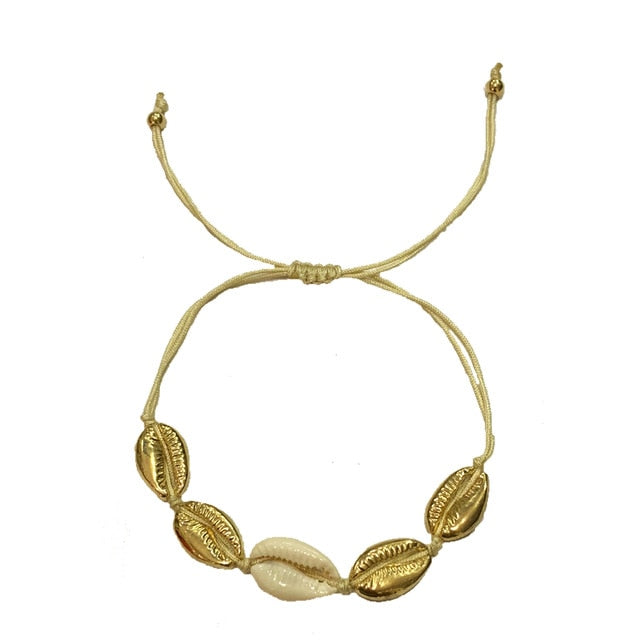 Natural Shell gold cowrie necklace bracelet set
