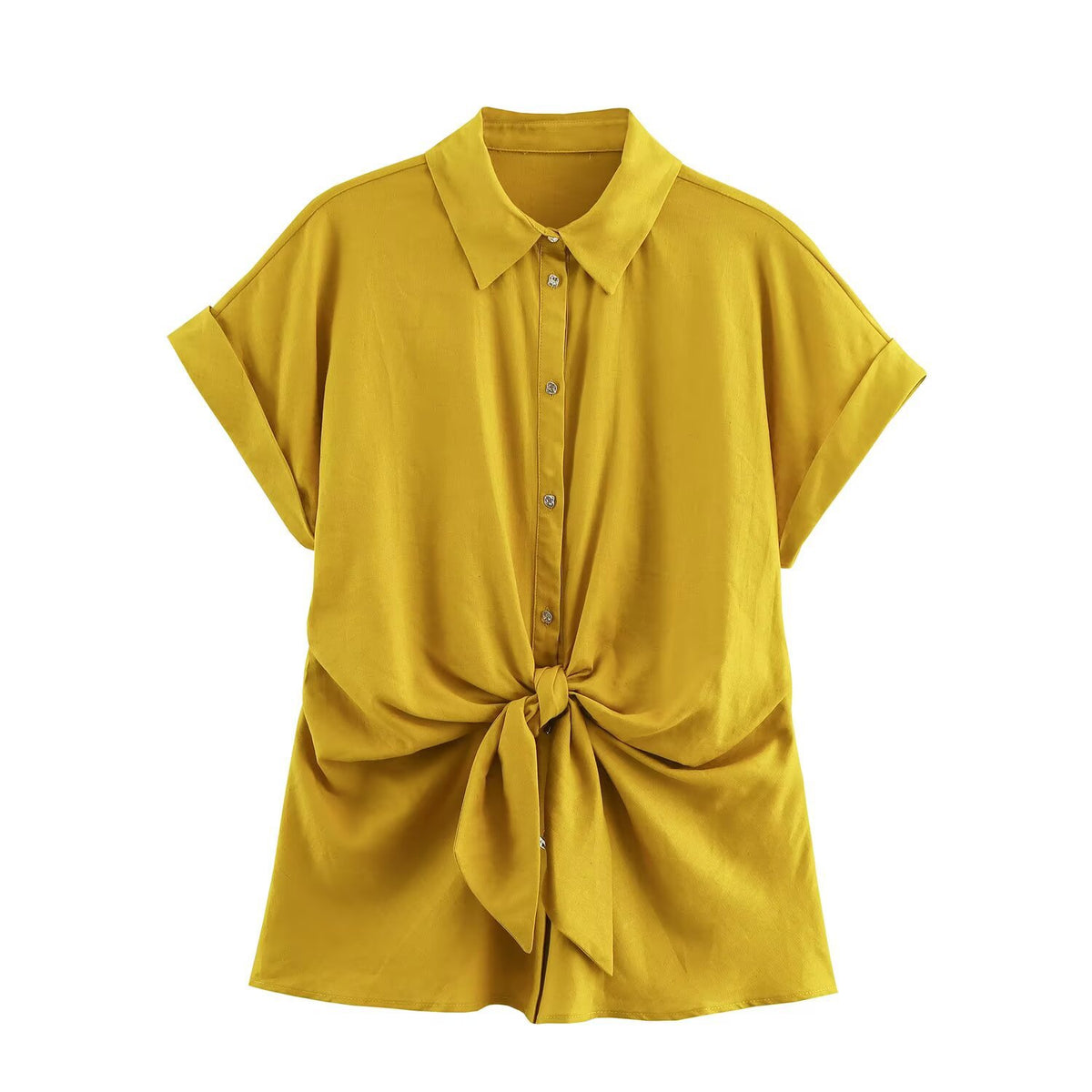 Women's Linen Knot Decorated Shirt + Long Pants