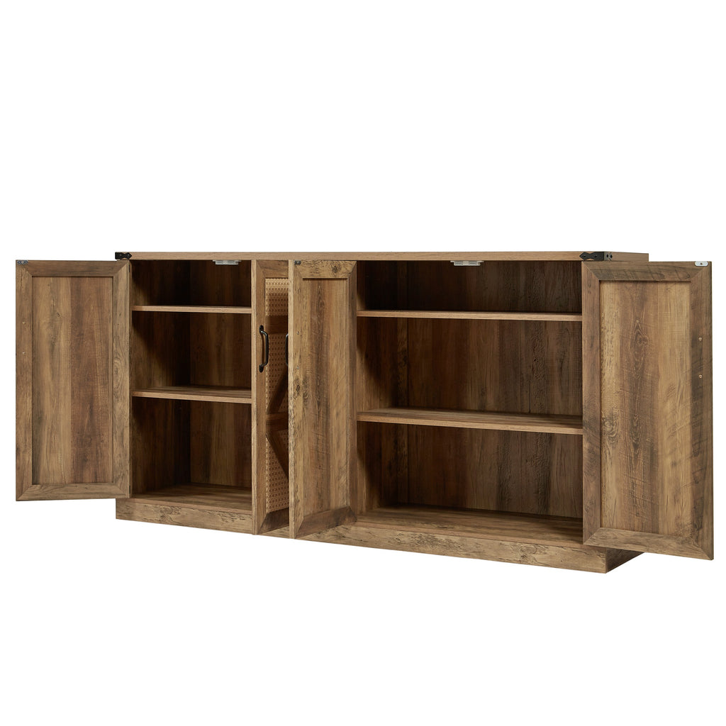 Rustic Oak Colour Faux Rattan Sideboard