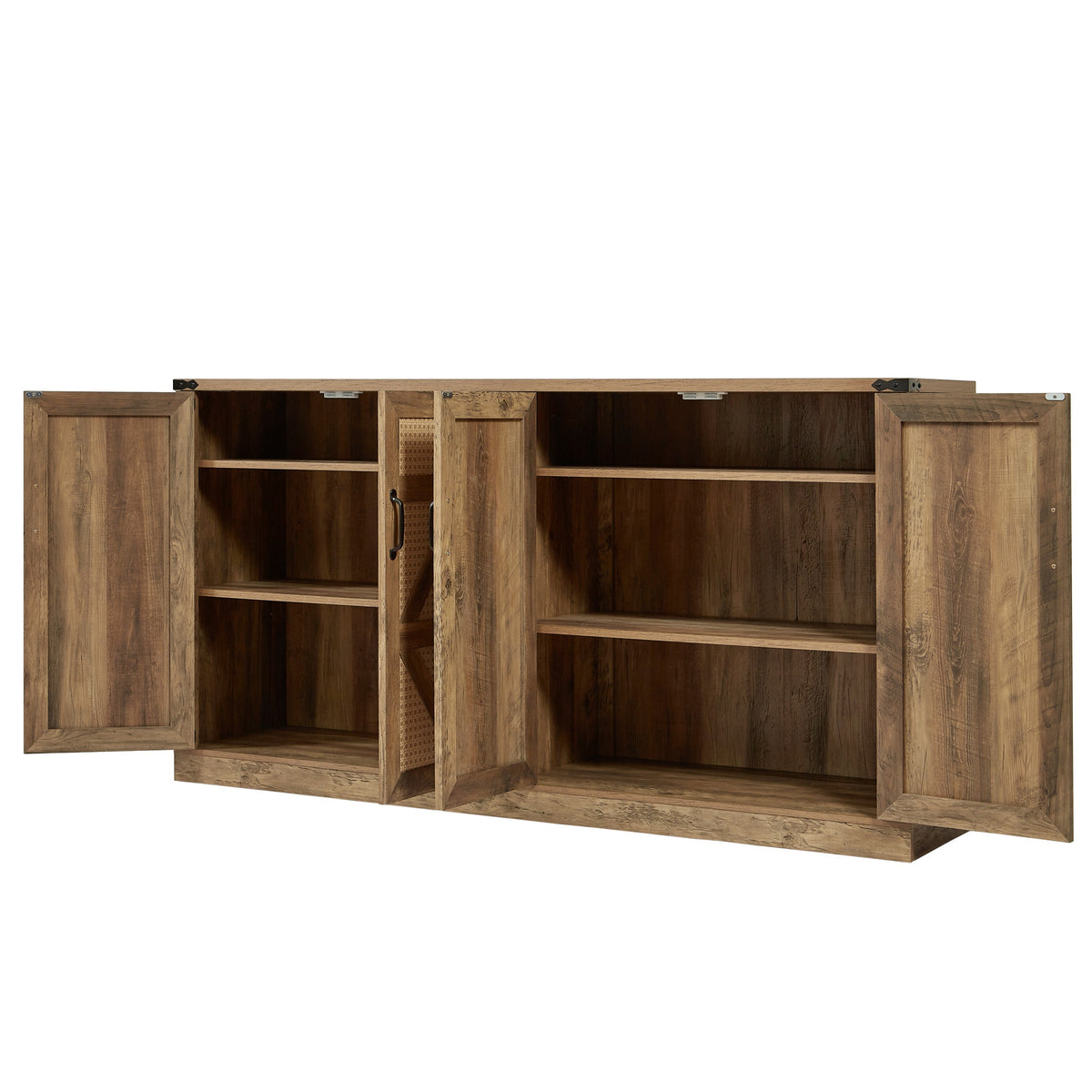 Rustic Oak Colour Faux Rattan Sideboard